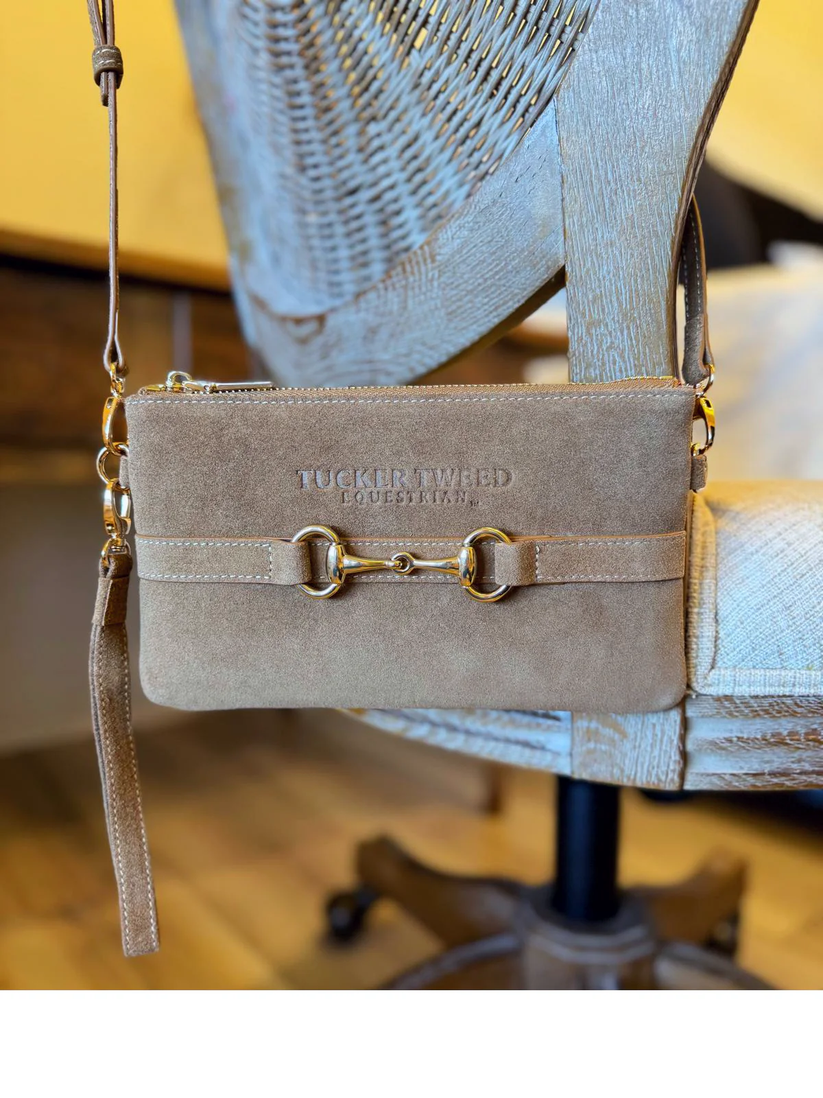 Tucker Tweed Equestrian Wellington Wristlet Milk Chocolate Suede Edition - Image 3